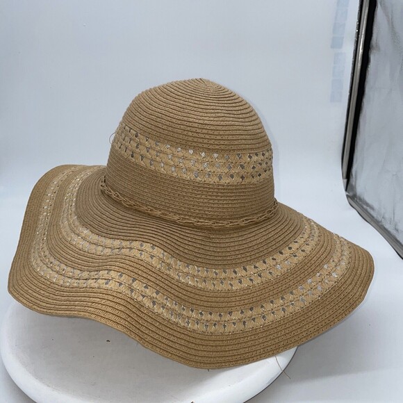 Vintage Rattan Woven Floppy Straw Sun Bucket Beach Hat One Size Light Brown - Picture 4 of 8